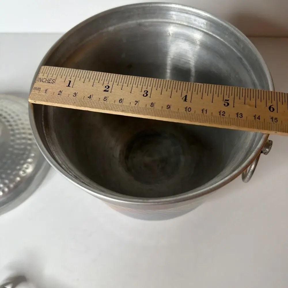 Vintage Hammered Aluminum Ice Bucket and Tongs Mid Century Barware Made in Italy